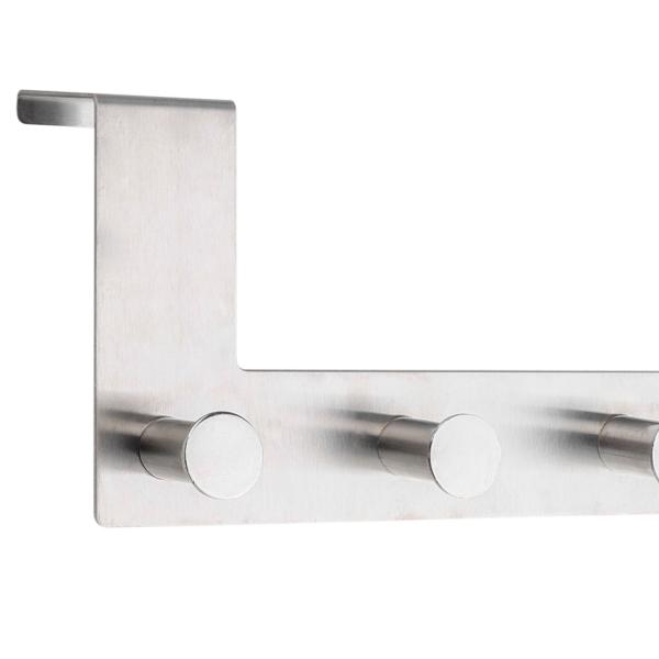 Türgarderobenleiste Edelstahl - 6 Kleiderhaken - Ohne Bohren - 39x11x2,5 cm - Für Türfalz bis 2 cm Stärke - Schützt vor Kratzern - Mobile Garderobe
