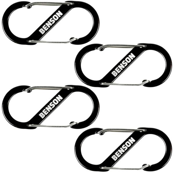 4er Set Doppel Karabinerhaken S-Clip 9 cm - Doppelte Aufhängemöglichkeit für Camping & Outdoor - Aluminiumlegierung, Schwarz/Silber - Leicht & kompakt