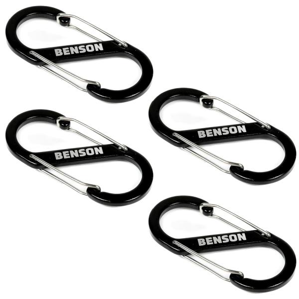4er Set Doppel Karabinerhaken S-Clip 9 cm - Doppelte Aufhängemöglichkeit für Camping & Outdoor - Aluminiumlegierung, Schwarz/Silber - Leicht & kompakt