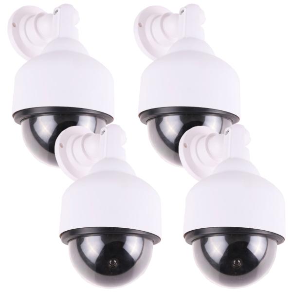 4er-Set Überwachungskamera Attrappe - Rote LED für realistischen Effekt & Diebsabschreckung - Batteriebetrieben - Innen- & Aussenbereich - Inkl. Montagematerial
