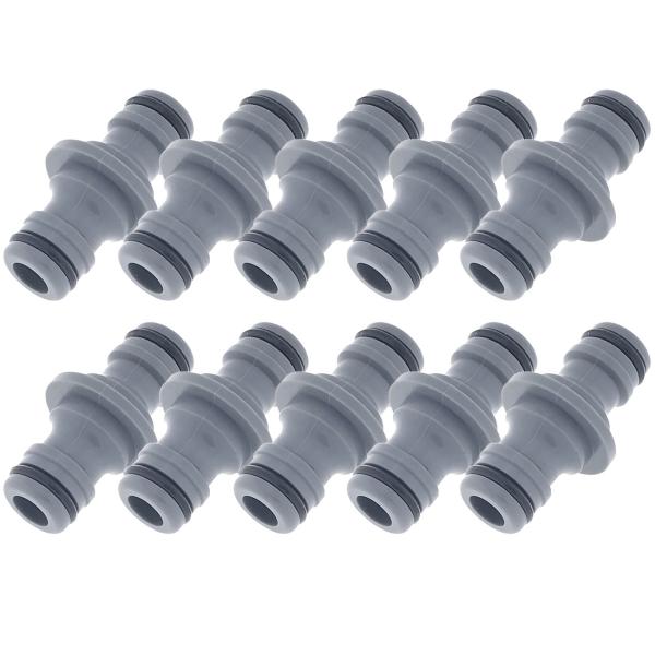 10er-Set Schlauchkopplung 1/2"-5/8" - Verbindungsstück für extra lange Gartenschläuche - Robust, langlebig, Kunststoff, Grau/Schwarz - Für Ø 12-15 mm Schläuche