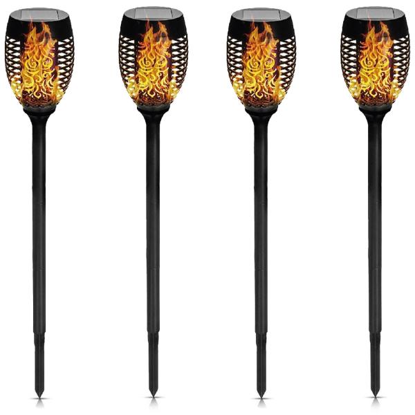Stilvolles 4er Set Solar-Gartenfackeln mit täuschend echtem Flammeneffekt für magische Sommerabende - Wetterfest & ohne Feuergefahr