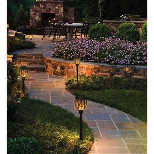 Stilvolles 4er Set Solar-Gartenfackeln mit täuschend echtem Flammeneffekt für magische Sommerabende - Wetterfest & ohne Feuergefahr