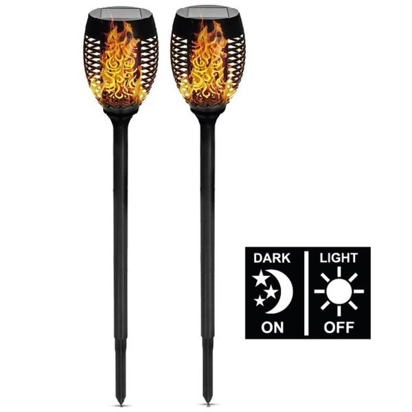Stilvolles 4er Set Solar-Gartenfackeln mit täuschend echtem Flammeneffekt für magische Sommerabende - Wetterfest & ohne Feuergefahr