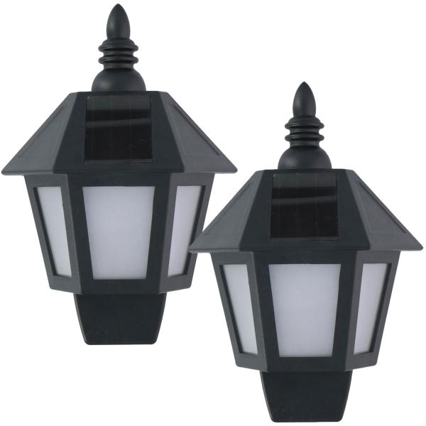 Solar-Wandlaterne 2er-Set - Romantischer Flammeneffekt für Garten, Balkon, Terrasse - Spritzwassergeschützt, Solarbetrieben, Schwarz, 19,5 x 10 x 27,5 cm