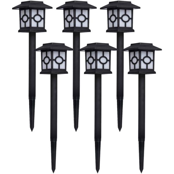 Solarlampen 6er-Set mit Dämmerungssensor - Gartenleuchten für Terrasse, Weg & Beet - Wetterfest, Erdspiess, 8.5x8.5x37 cm - kabellos, energieeffizient