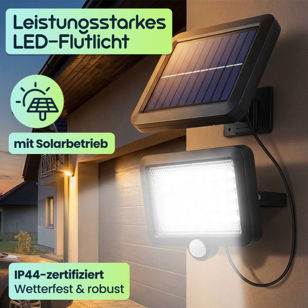 Leistungsstarkes LED-Flutlicht mit Solarbetrieb & Bewegungssensor, wetterfest (IP44), ideal für Garten, Einfahrt & Terrasse, energieeffizient & hell