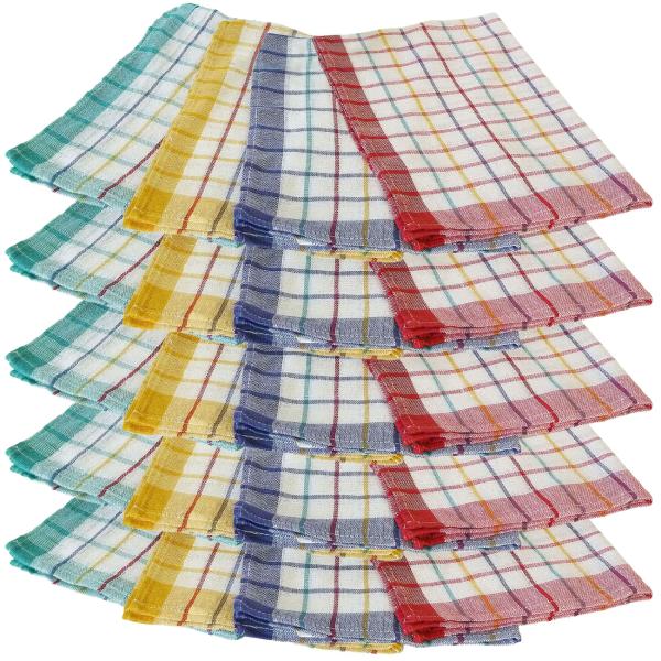 20er-Set Geschirrtücher aus 70 % Baumwolle - Saugstark & langlebig für Küche - 50x70 cm, waschbar bei 60°C - Fusselfrei & hygienisch mit Karomuster