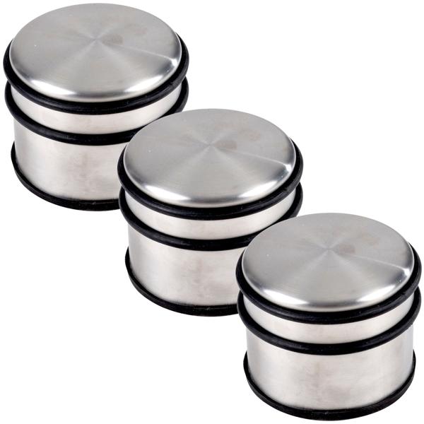 3er-Set Türstopper aus Edelstahl - Edler Türkeil mit Gummibesatz zum Aufstellen - Schützt Böden & Wände - Flexibel & robust – Silber/Schwarz