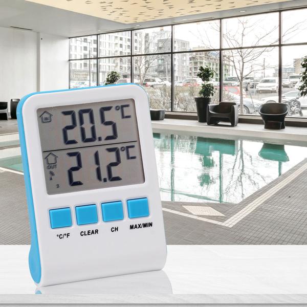 2er-Set Digitales Funk-Poolthermometer mit LCD-Basisstation - Präziser IPX8 Sender für Teich & Pool - Funk-Reichweite 60m - 433 MHz - Bis zu 3 Thermometer