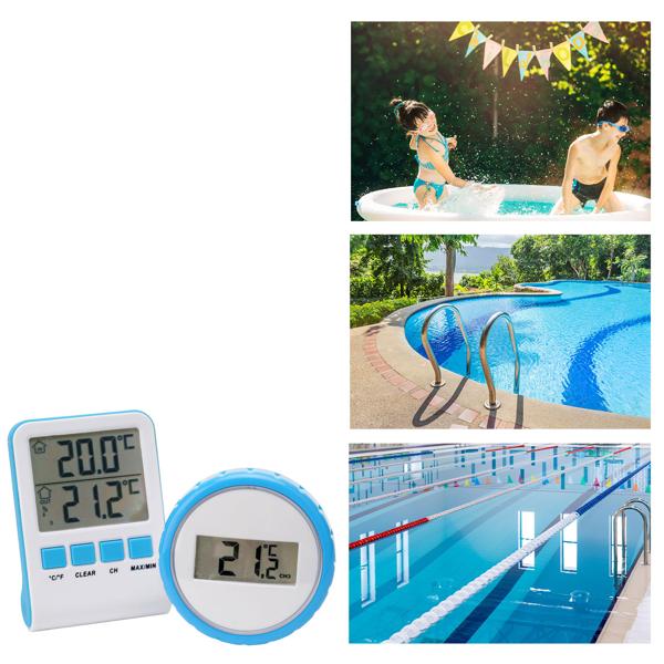 2er-Set Digitales Funk-Poolthermometer mit LCD-Basisstation - Präziser IPX8 Sender für Teich & Pool - Funk-Reichweite 60m - 433 MHz - Bis zu 3 Thermometer