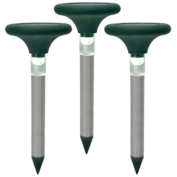 3er-Set Wirksamer Solar Maulwurfvertreiber, 400 Hz - Schutz für 800 m² Fläche PLUS eine stilvolle, automatische Wegleuchte