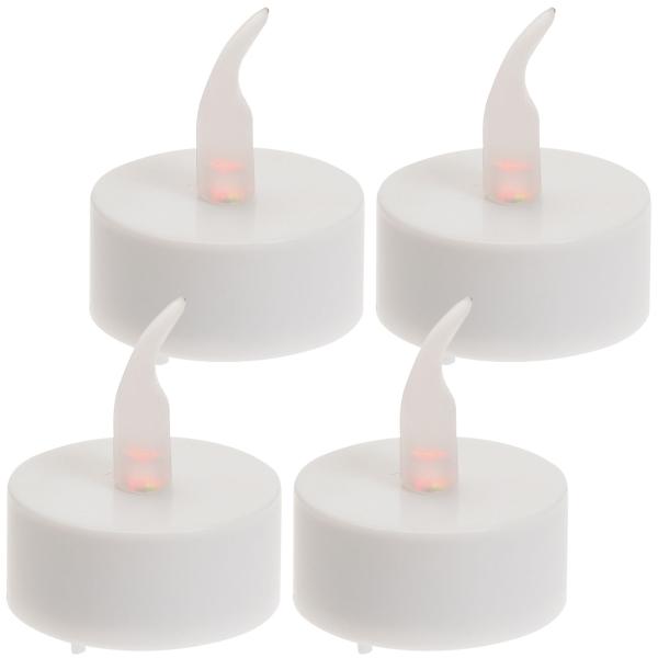 LED-Teelichter 4er-Set - flackernde orange Flamme & 6h Timer-Funktion - sicher, romantisch, wiederverwendbar - Ø 38mm mit CR2032 Batterie