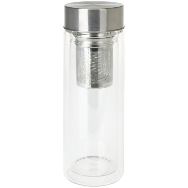 Glas-Trinkflasche mit Siebeinsatz - Doppelwandig Borosilikatglas - Hält Getränke warm/kalt, spülmaschinenfest - 300 ml für Tee & Wasser