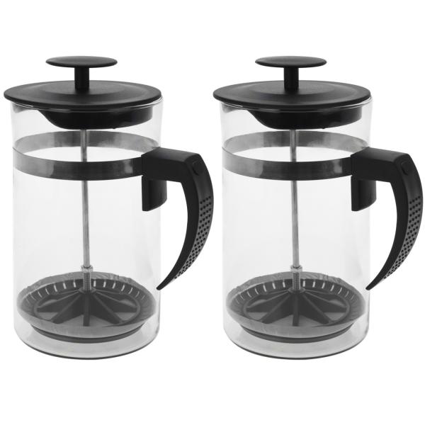 2er-Set French Press Kaffeebereiter 1 Liter - Ideal für Kaffee, Tee & Kräutertee - Siebstempel, spülmaschinenfest - Glas/Kunststoff, Transparent/Schwarz, 8 Tassen