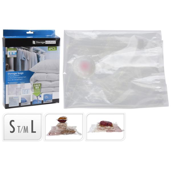 6er-Set Vakuumbeutel mit Schraubdeckel - Platzsparende Kleider-Kompression bis 75% für Reisen & Zuhause - 3x Klein, 2x Mittel, 1x Gross - Transparent