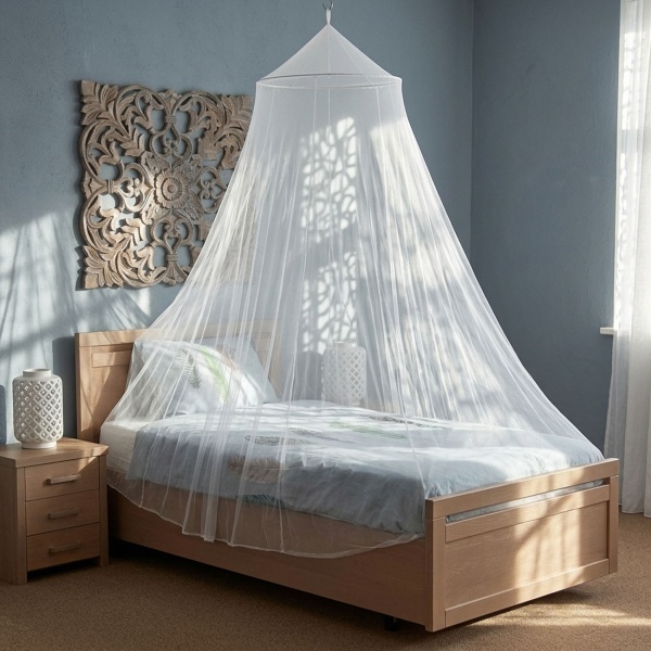 Moskitonetz für Einzelbetten, 144 Mesh, 325cm, weiss – Feinmaschiger Mückenschutz, sicherer & ruhiger Schlaf