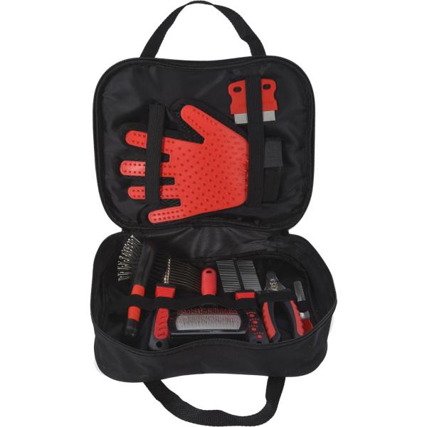 Hundepflege-Set 9-teilig in Tasche - Tägliche Fellpflege für gesundes, glänzendes Fell - Inkl. Bürsten, Schere, Nagelschere, Entfilzer - Für Hunde & Katzen