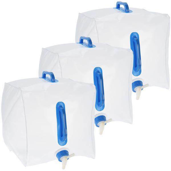 3er-Set Wasserkanister mit Tragegriff 20 Liter - Faltbarer Wassertank für Camping, Reisen, Outdoor - Integrierter Zapfhahn - transparent 245g