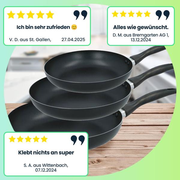 Bratpfannen 3er-Set – Antihaftbeschichtet & PFOA-frei – Aluminium, Ø 20/24/28 cm – für Ceran, Halogen, Gas & Elektro – Modernes Design