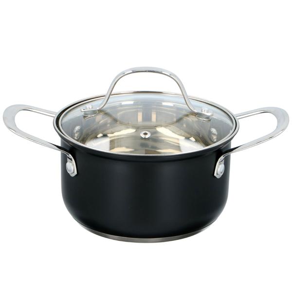 Elegantes 7-teiliges Koch-Topfset, induktionsfähig – Rostfreies Material, schwarz-silber, abgerundete Griffe – Premium Kochgeschirr für beste Ergebnisse