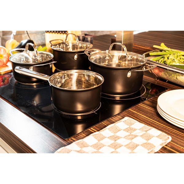 Elegantes 7-teiliges Koch-Topfset, induktionsfähig – Rostfreies Material, schwarz-silber, abgerundete Griffe – Premium Kochgeschirr für beste Ergebnisse