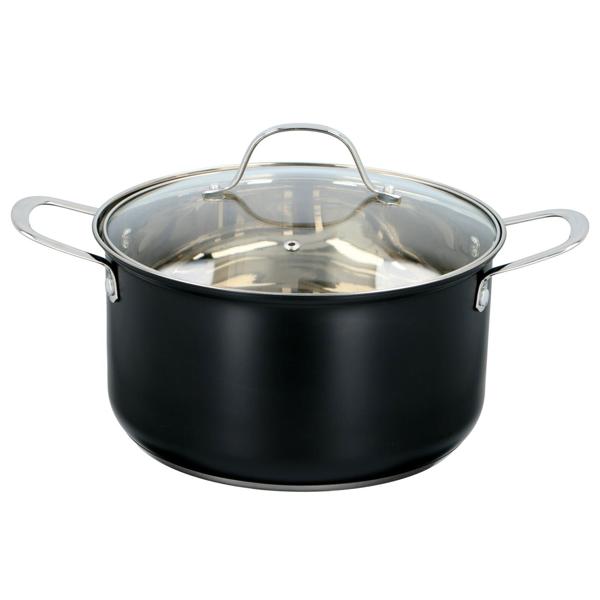 Elegantes 7-teiliges Koch-Topfset, induktionsfähig – Rostfreies Material, schwarz-silber, abgerundete Griffe – Premium Kochgeschirr für beste Ergebnisse