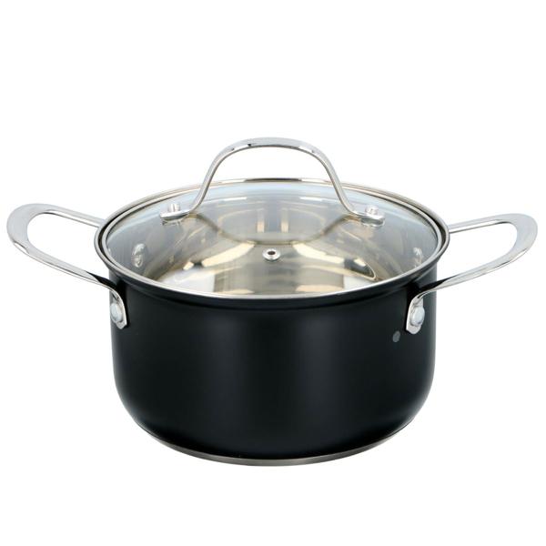 Elegantes 7-teiliges Koch-Topfset, induktionsfähig – Rostfreies Material, schwarz-silber, abgerundete Griffe – Premium Kochgeschirr für beste Ergebnisse