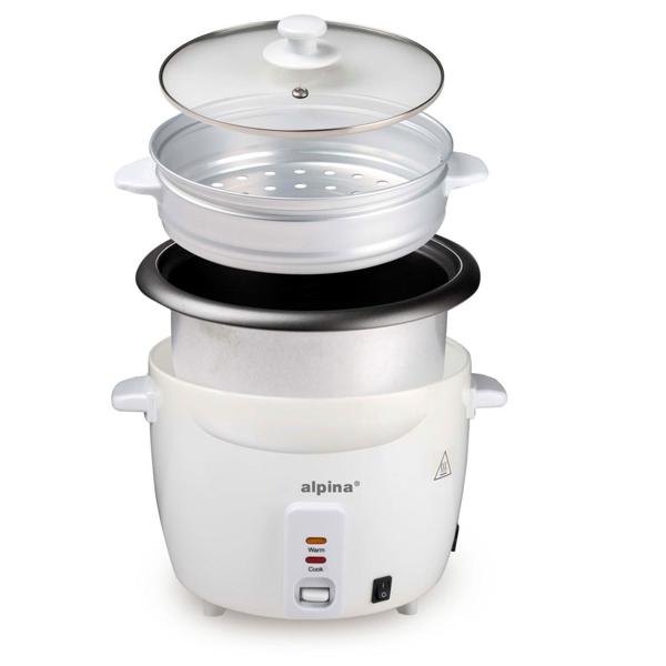 Reiskocher - mit Dampfeinsatz zum Gemüsegaren - Antihaftbeschichtung - 1.8L Volumen, 700W Leistung, Warmhaltefunktion & Messbecher - Küchenzubehör