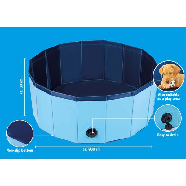 Hundepool Grösse S - Faltbares Hundeschwimmbecken - Ø 80x30 cm - Anti-Rutsch-Boden - Kratzfest - Ohne Aufpumpen - Schnelles Ablassen - Blau