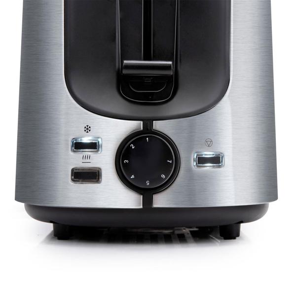 Edler Edelstahl-Toaster für 2 Scheiben und Brötchenaufsatz, 7 Bräunungs-Stufen, Defroster, Krümmelschublade, Lift-Funktion, BPA-frei, 1000 W