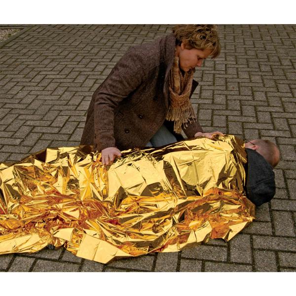 10er Set Zuverlässige Rettungsdecke, 210 x 160 cm, gold - silber, Notfalldecke - Wärmefolie auch für Survival Abenteuer und Wandern, ein Produkt der NASA