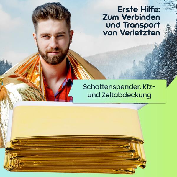 5er Set Zuverlässige Rettungsdecke, 210 x 160 cm, gold - silber, Wärmefolie auch ideal für Sport, Camping und Outdoor Abenteuer, ein Produkt der NASA