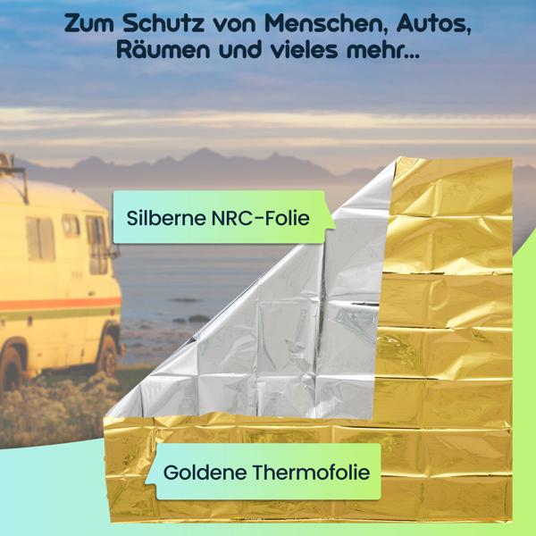 5er Set Zuverlässige Rettungsdecke, 210 x 160 cm, gold - silber, Wärmefolie auch ideal für Sport, Camping und Outdoor Abenteuer, ein Produkt der NASA
