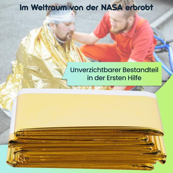 5er Set Zuverlässige Rettungsdecke, 210 x 160 cm, gold - silber, Wärmefolie auch ideal für Sport, Camping und Outdoor Abenteuer, ein Produkt der NASA