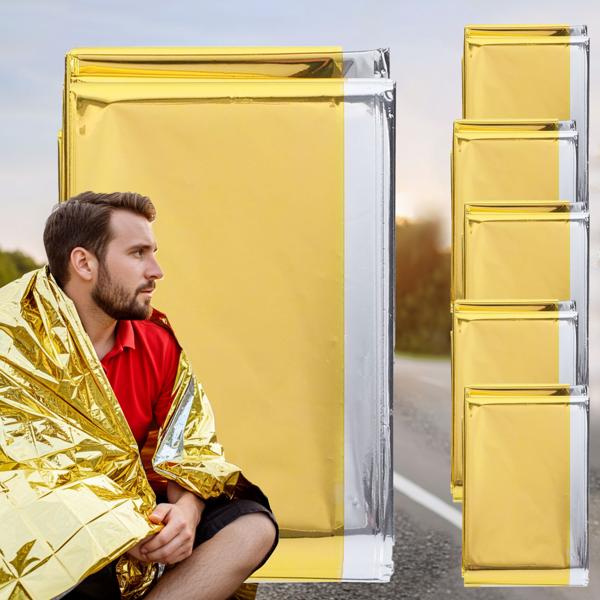 5er Set Zuverlässige Rettungsdecke, 210 x 160 cm, gold - silber, Wärmefolie auch ideal für Sport, Camping und Outdoor Abenteuer, ein Produkt der NASA