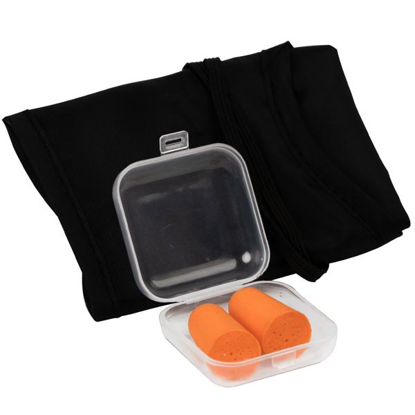 2er-Set Reise Schlafset - Schlafmaske mit Ohrstöpseln - Schutz vor Licht & Lärm - Anpassbar, wiederverwendbar, waschbar - Schwarz/Orange
