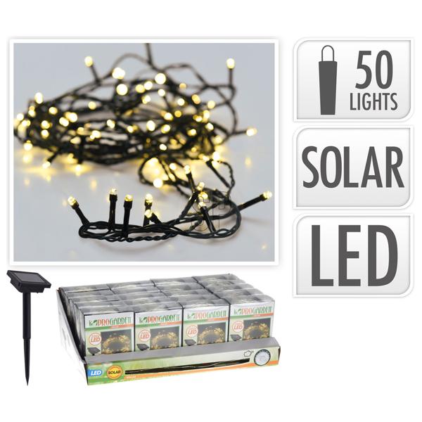 Zauberhafte Solar LED-Lichterkette für Aussen: 50 warmweisse LEDs auf 150cm Länge, IP44 – schafft Atmosphäre im Garten, Terrasse, Balkon 
