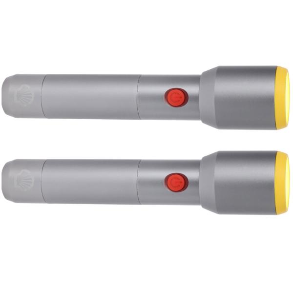 2er-Set LED Taschenlampe 500 Lumen: Aluminium, USB aufladbar, 3 Modi, grau/gelb. Shell Qualität, 250m Reichweite – Stark, Zuverlässig & Kompakt