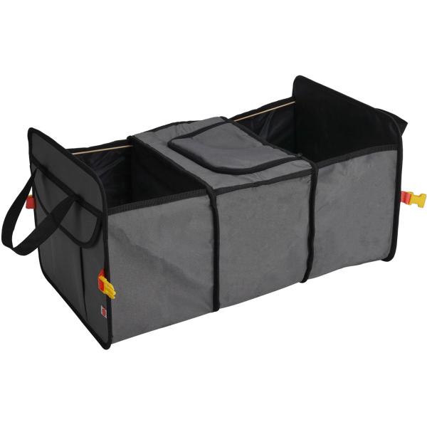 Faltbare Kofferraum Organizer-Tasche: 3 Fächer + isoliertes Kühlfach - grau/schwarz - für Einkauf, Werkzeug, Reise -  Ordnung & Frische