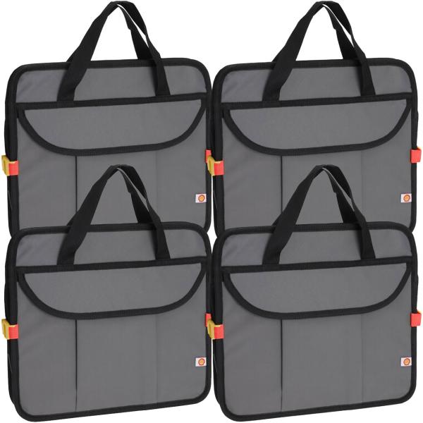 4er-Set Auto Kofferraumtasche mit isoliertem Kühlfach, 3 Fächer (grau-schwarz) - Faltbar, robust - ideal für Einkauf, Picknick, Transport