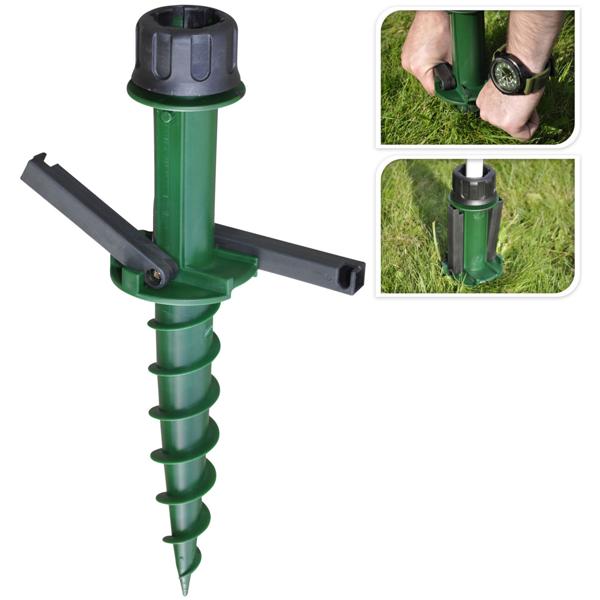 2er-Set Schirmständer mit Erdschraube - sicherer Halt für Sonnenschirme (22-33mm) - 44cm lang - grün/schwarz Polypropylen - kipp- & windfest