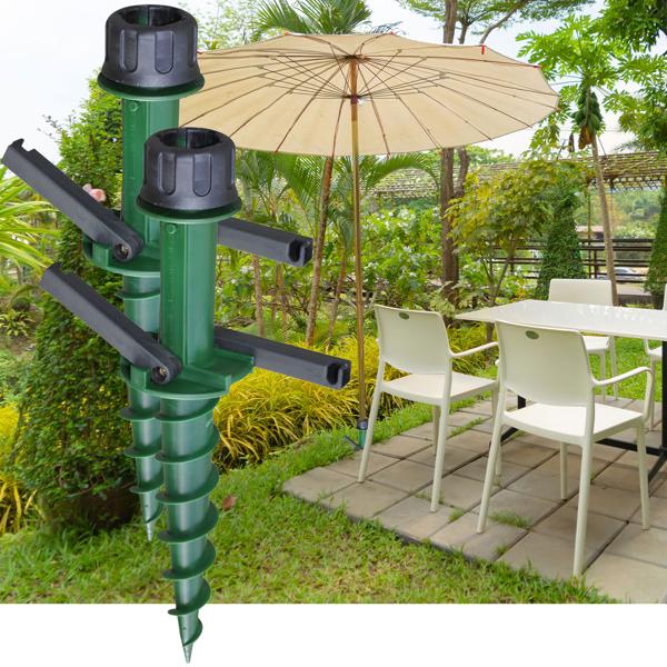 2er-Set Schirmständer mit Erdschraube - sicherer Halt für Sonnenschirme (22-33mm) - 44cm lang - grün/schwarz Polypropylen - kipp- & windfest