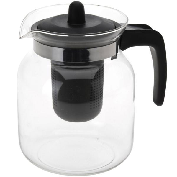 Teekanne Borosilikatglas 1,1L - Integriertes Teesieb für optimalen Geschmack - Hitzebeständig - Spülmaschinenfest - Langer Teegenuss - Transparent/Schwarz