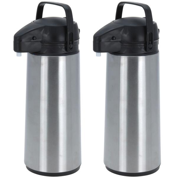 2er-Set 1,9L Edelstahl Isolierkanne mit Pumpsystem – Doppelwandig, 36x18cm, Thermoskanne für heiße & kalte Getränke, langanhaltend