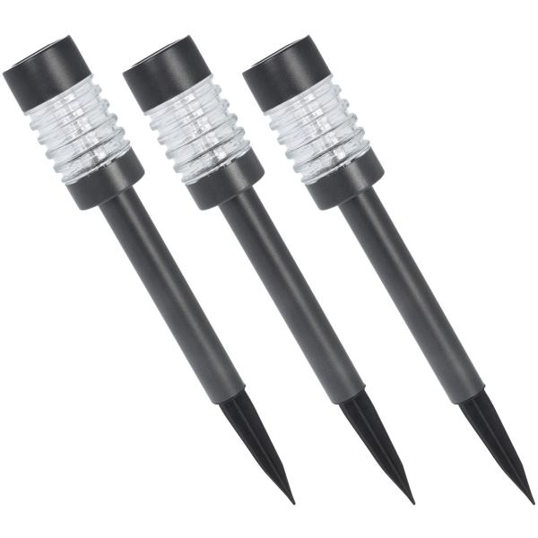 3er-Set LED-Solarleuchten mit Edelstahl - Wegeleuchten für Garten & Camping - 6-8h warm-weisses Licht - Erdspiess - 54cm - Anthrazit