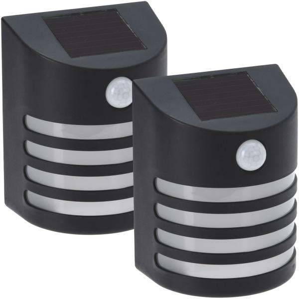 2er-Set Moderne Solar-Aussenlampe (schwarz) mit PIR-Sensor - warmweisses LED-Licht, IP44, helle Wandleuchte für effiziente Beleuchtung