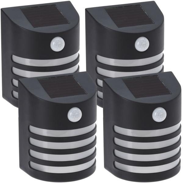4er-Set Moderne Solar-Aussenlampe (schwarz) mit PIR-Sensor - warmweisses LED-Licht, IP44, helle Wandleuchte für effiziente Beleuchtung