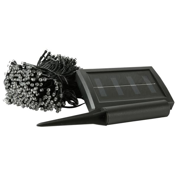 Solar LED-Lichterkette, 400 LEDs, 4m: schwarzer Draht, warmweisses Licht, IP44 – stimmungsvolle, energieeffiziente Aussenbeleuchtung