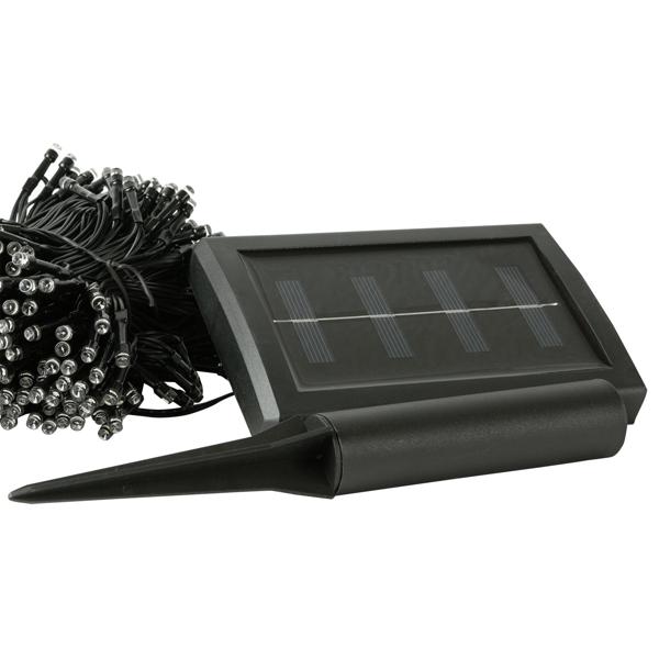 Solar LED-Lichterkette, 400 LEDs, 4m: schwarzer Draht, warmweisses Licht, IP44 – stimmungsvolle, energieeffiziente Aussenbeleuchtung